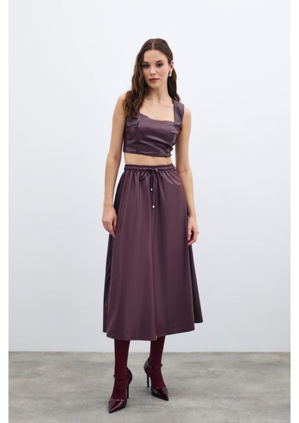 Bel Lastikli Deri Etek - Bordo fiyatları