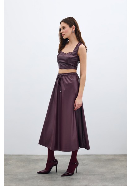 Bel Lastikli Deri Etek - Bordo fırsatları