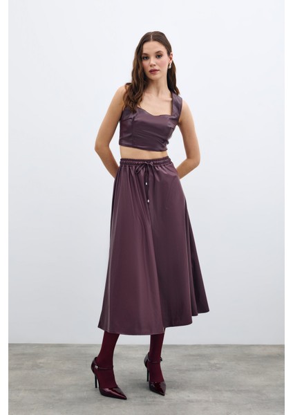 Bel Lastikli Deri Etek - Bordo indirimleri