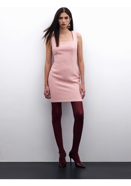 Mini Tüvit Elbise - Pudra