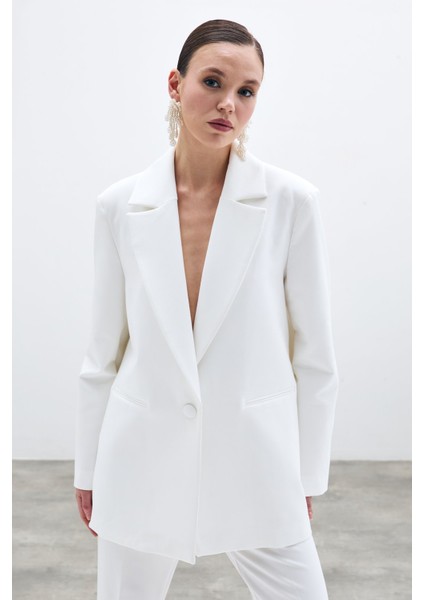 Ön Tek Düğmeli Uzun Ceket - Ekru