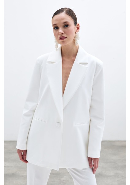 Ön Tek Düğmeli Uzun Ceket - Ekru modelleri