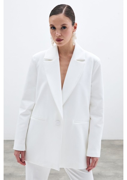 Ön Tek Düğmeli Uzun Ceket - Ekru fırsatları