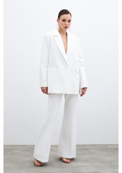 Ön Tek Düğmeli Uzun Ceket - Ekru indirimleri