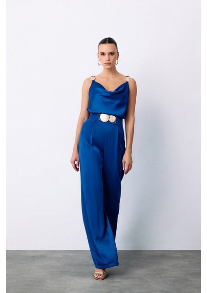 Salaş Krep Saten Pantolon - Sax Mavi