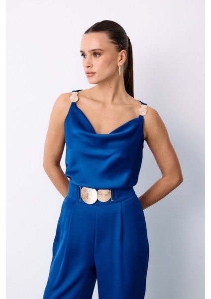 Salaş Krep Saten Pantolon - Sax Mavi fırsatları