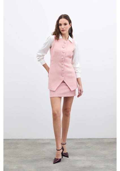 Düğmeli Tüvit Yelek - Pudra fiyatları