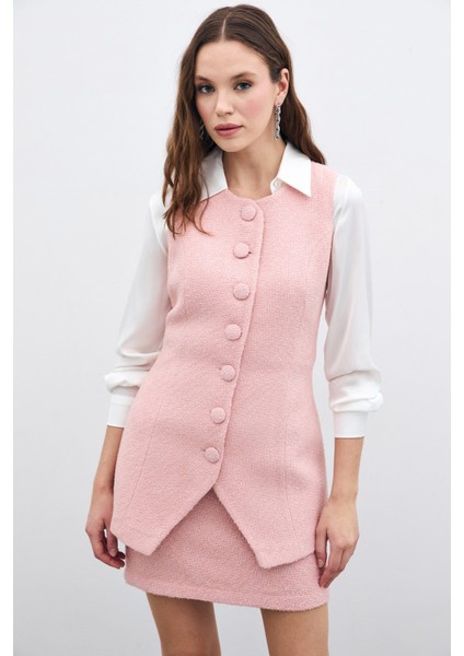 Düğmeli Tüvit Yelek - Pudra fırsatları