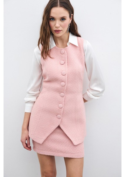 Düğmeli Tüvit Yelek - Pudra indirimleri