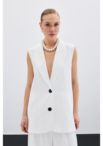Düğme Detaylı Salaş Yelek - Ekru