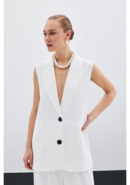 Düğme Detaylı Salaş Yelek - Ekru fiyatları