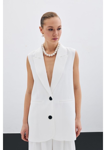 Düğme Detaylı Salaş Yelek - Ekru modelleri