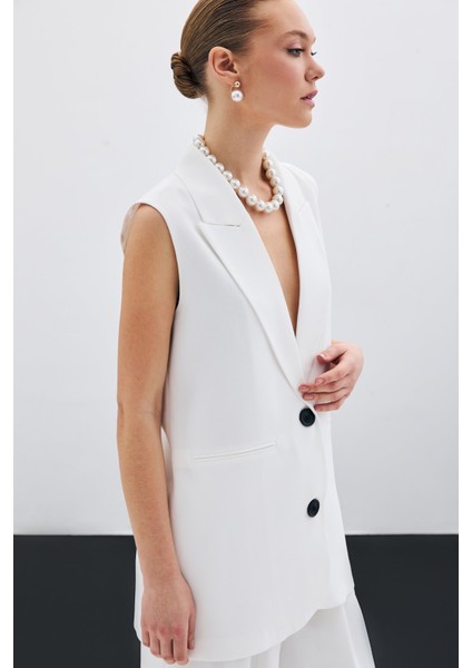 Düğme Detaylı Salaş Yelek - Ekru fırsatları
