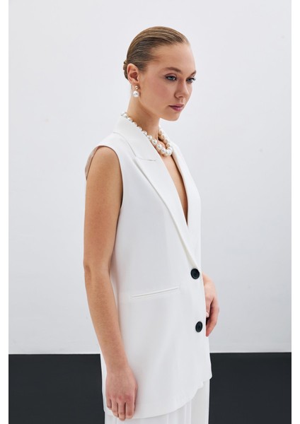 Düğme Detaylı Salaş Yelek - Ekru indirimleri