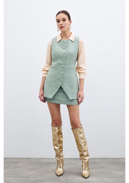 Düğmeli Tüvit Yelek - Mint
