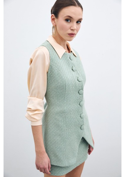 Düğmeli Tüvit Yelek - Mint fırsatları