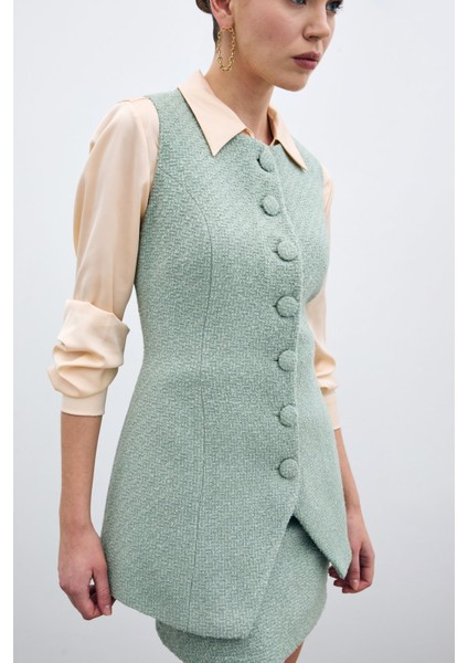 Düğmeli Tüvit Yelek - Mint indirimleri