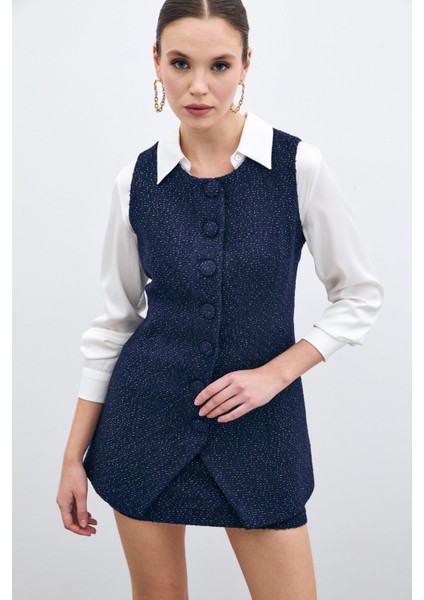 Düğmeli Tüvit Yelek - Lacivert fırsatları