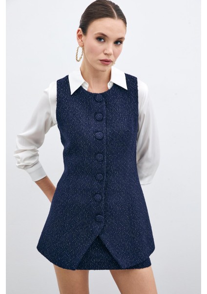 Düğmeli Tüvit Yelek - Lacivert indirimleri