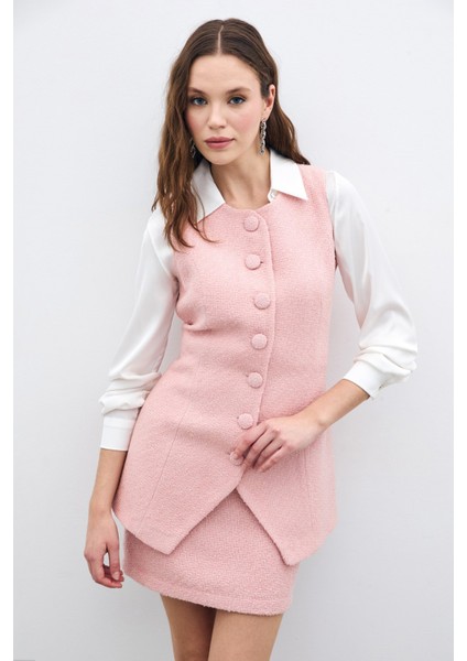 Düğmeli Tüvit Yelek - Pudra modelleri