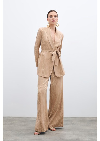 Yüksek Bel Desenli Pantolon - Vizon modelleri