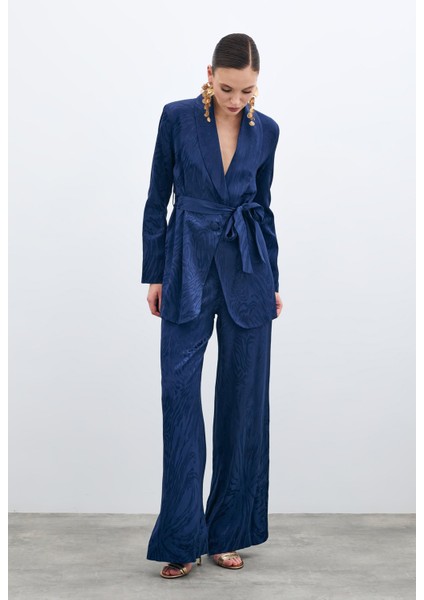 Yüksek Bel Desenli Pantolon - Lacivert fiyatları