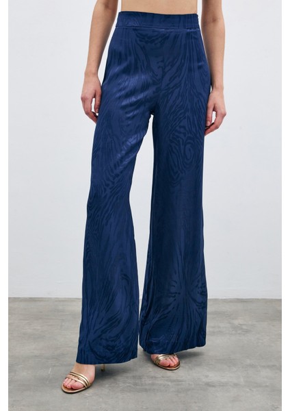 Yüksek Bel Desenli Pantolon - Lacivert fırsatları