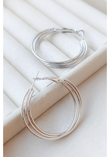 Çoklu Halka Detaylı Silver Zarif Küpe Tasarımı fiyatları