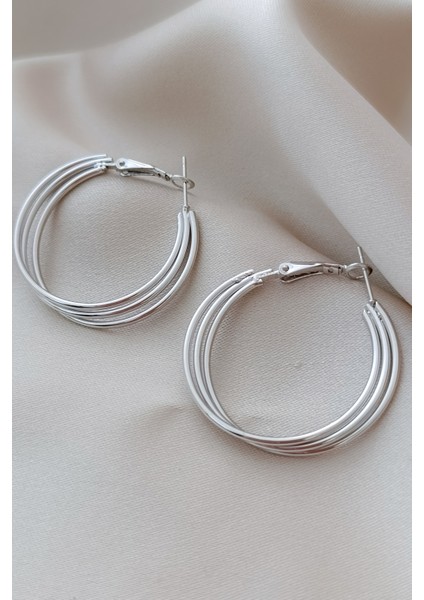 Çoklu Halka Detaylı Silver Zarif Küpe Tasarımı modelleri