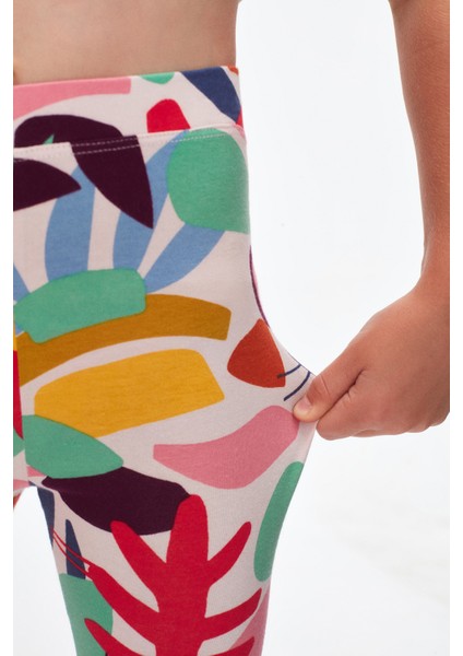 Cutouts Foliage Kız Çocuk Desenli Diz Altı Tayt Kapri modelleri