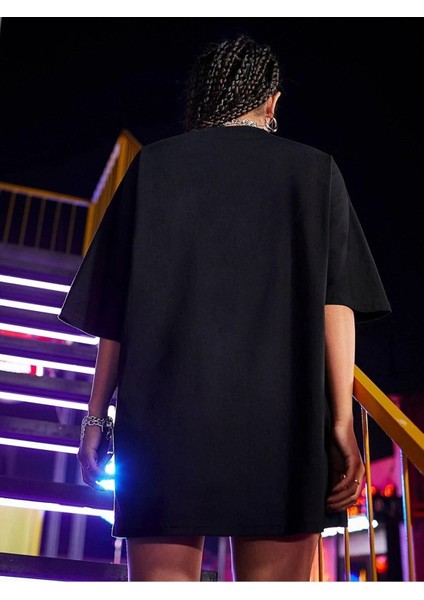 Injured Bear Basklı Siyah Oversize T-Shirt Salaş Boyfirend fırsatları