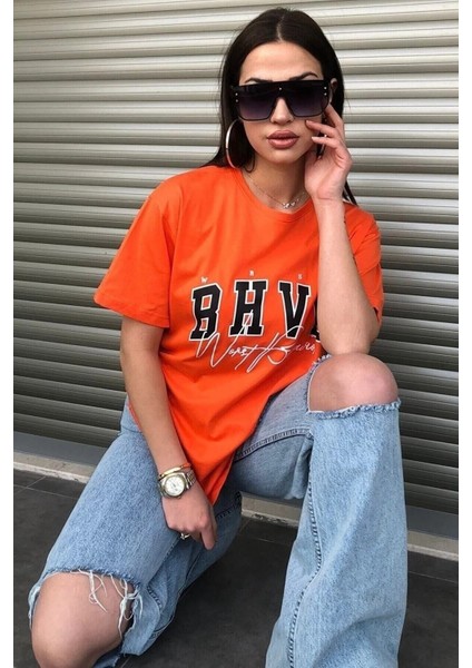 Kadın Bhvr Oversize Baskılı T-Shirt Bluz fırsatları