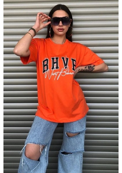 Kadın Bhvr Oversize Baskılı T-Shirt Bluz indirimleri