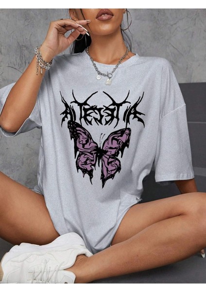Bad Butterfly Baskılı Oversize T-Shirt Salaş Boyfirend