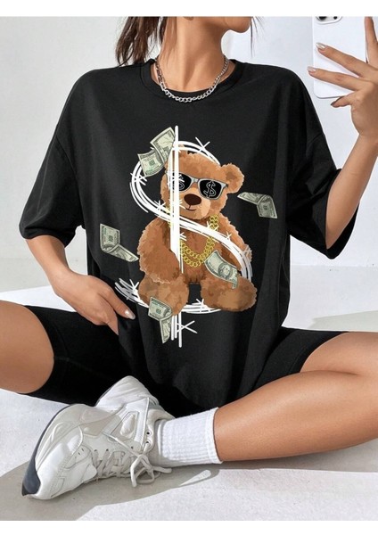 Dolar Bear Baskılı Oversize T-Shirt Salaş Boyfirend fırsatları
