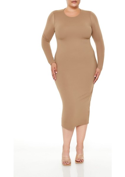 Plus Size Şekillendiren Midi Elbise