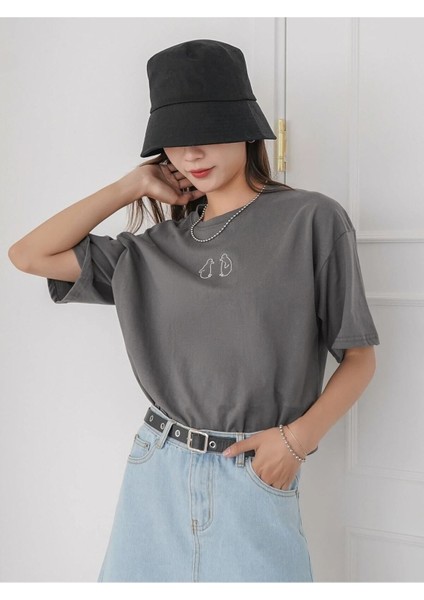 Minik 2 Penguen Baskılı Oversize T-Shirt Salaş Boyfirend