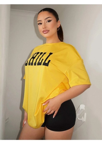 Chıll Baskılı Kadın Oversize T-Shirt Salaş Boyfirend