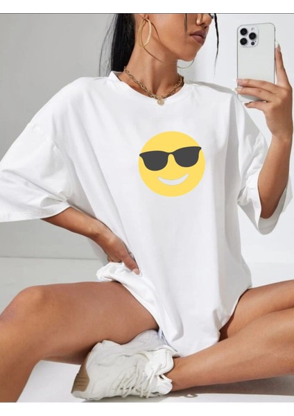Gözlüklü Emoji Ünisex T-Shirt Oversize Salas Boyfriend