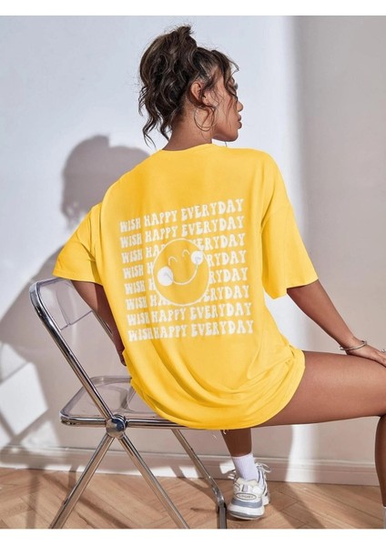 Kadın Smile Oversize Salas Boyfriend Baskılı T-Shirt Top Bluz