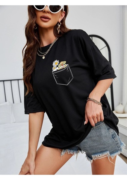 Pocket Printed Baskılı Kadın Oversize Salas T-Shirt Boyfriend fiyatları