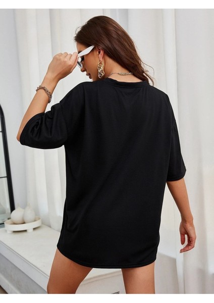 Pocket Printed Baskılı Kadın Oversize Salas T-Shirt Boyfriend modelleri