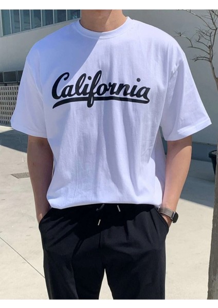 Bond California Baskılı Oversize Erkek T-Shirt Salaş Boyfirend