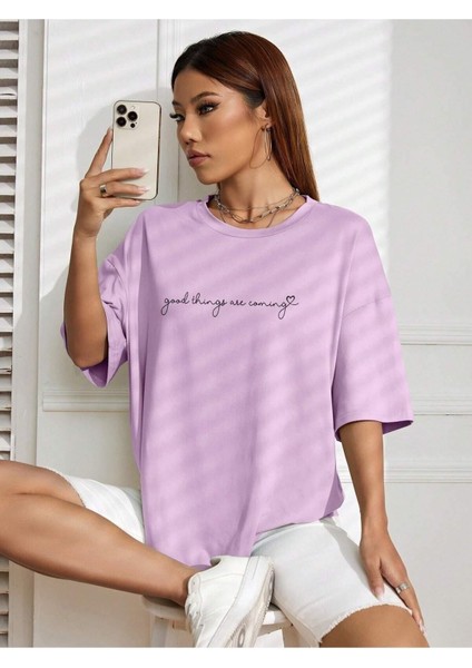 Good Things Baskılı Oversize T-Shirt Salaş Boyfirend modelleri