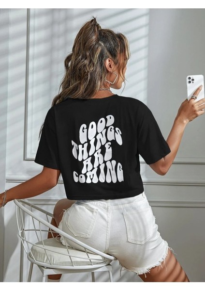 Kadın Crop Oversize Good Thıngs Baskılı