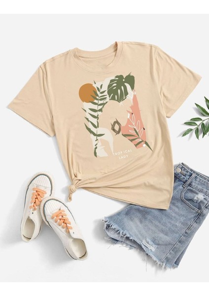 Kadın Tropical Lady Baskılı Oversize T-Shirt