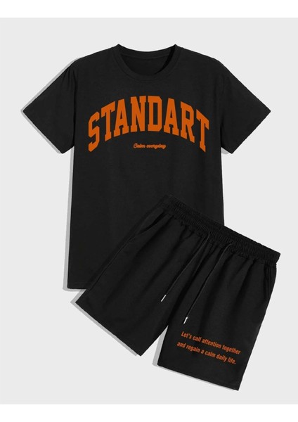 Unisex Standart Baskılı Oversize T-Shirt ve Şort Kombin
