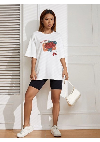 Kiraz Baskılı Oversize T-Shirt Salaş Boyfirend fiyatları