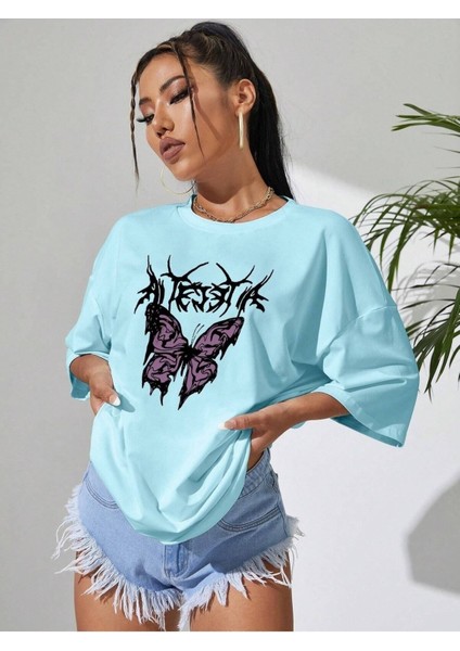 Bad Butterfly Baskılı Oversize T-Shirt Salaş Boyfirend
