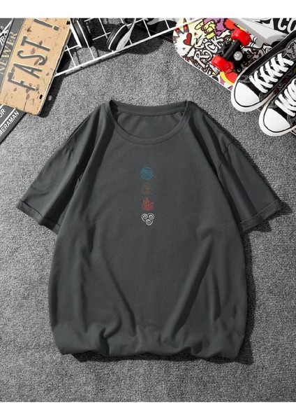 Unisex Four Elements Baskılı Oversize T-Shirt